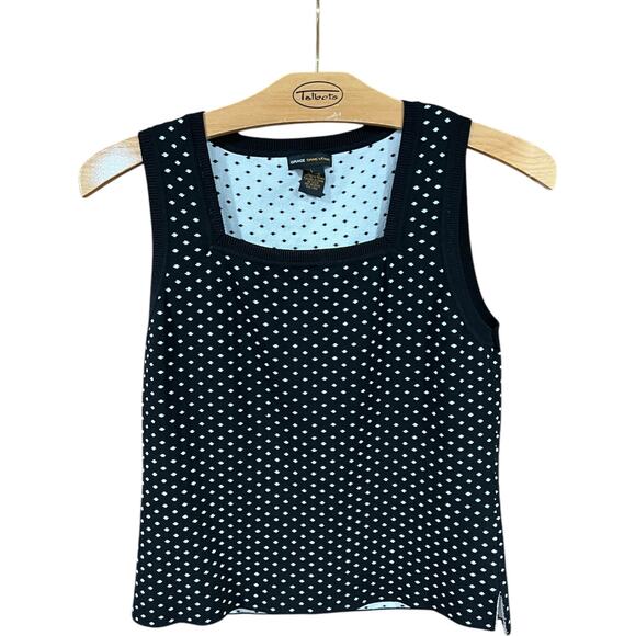 Grace Dane Lewis Polka Dot Tank Top Black White Sleeveless Blouse L - Picture 2 of 6